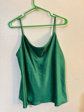 Skies Are Blue Emerald Green Satin Cowl Tank